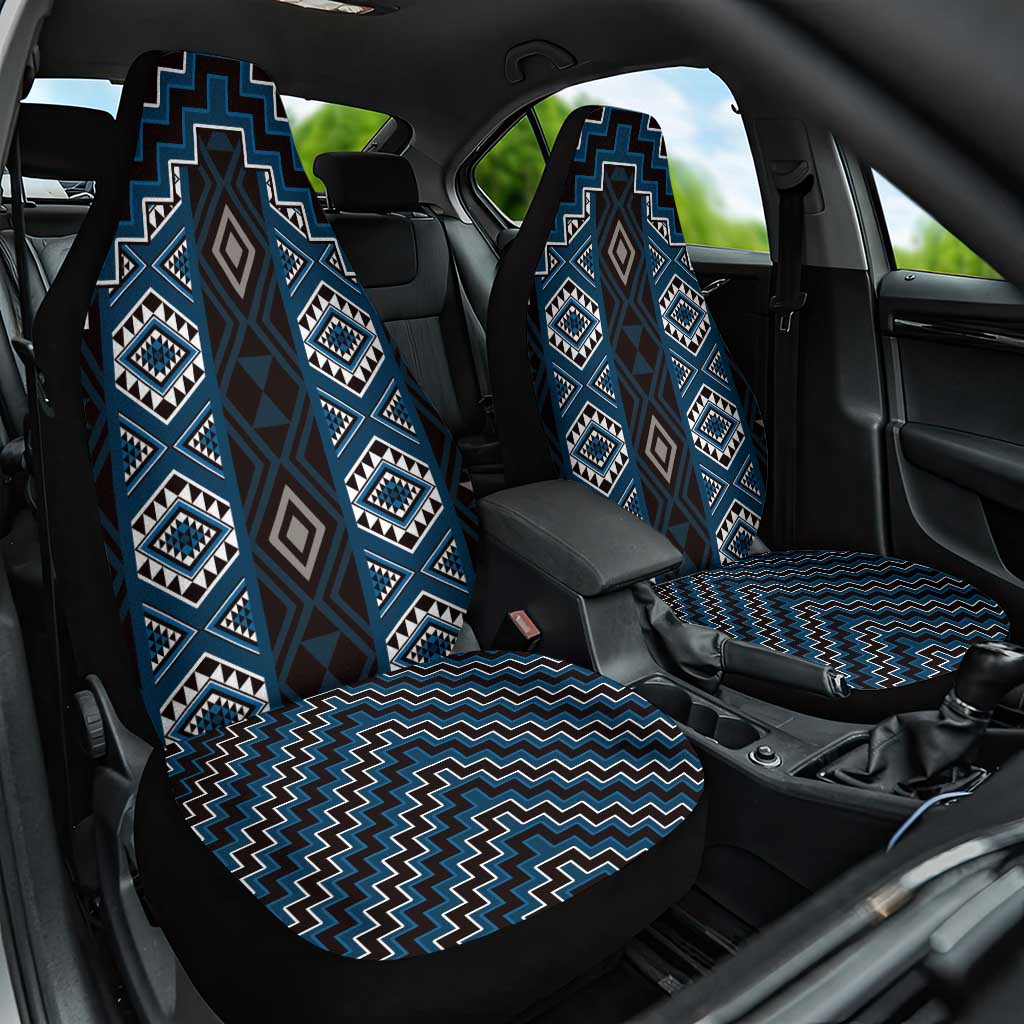 New Zealand Aotearoa Car Seat Cover Blue Poutama With Taniko Pattern LT05