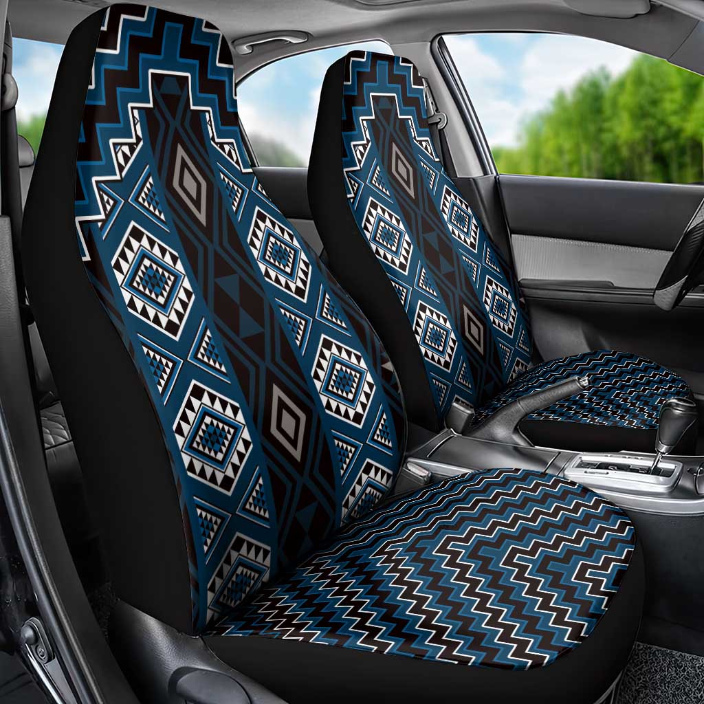 New Zealand Aotearoa Car Seat Cover Blue Poutama With Taniko Pattern LT05