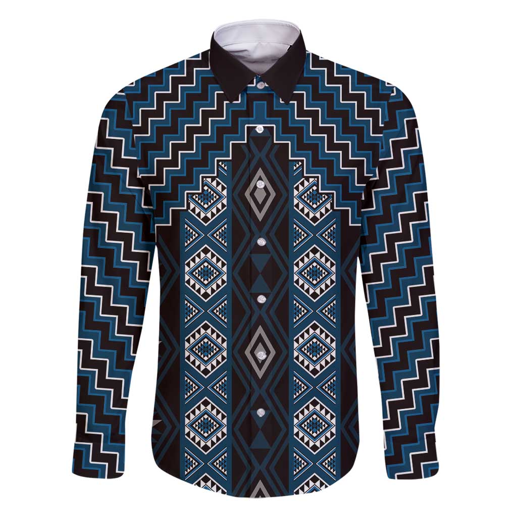 New Zealand Aotearoa Family Matching Mermaid Dress and Hawaiian Shirt Blue Poutama With Taniko Pattern LT05