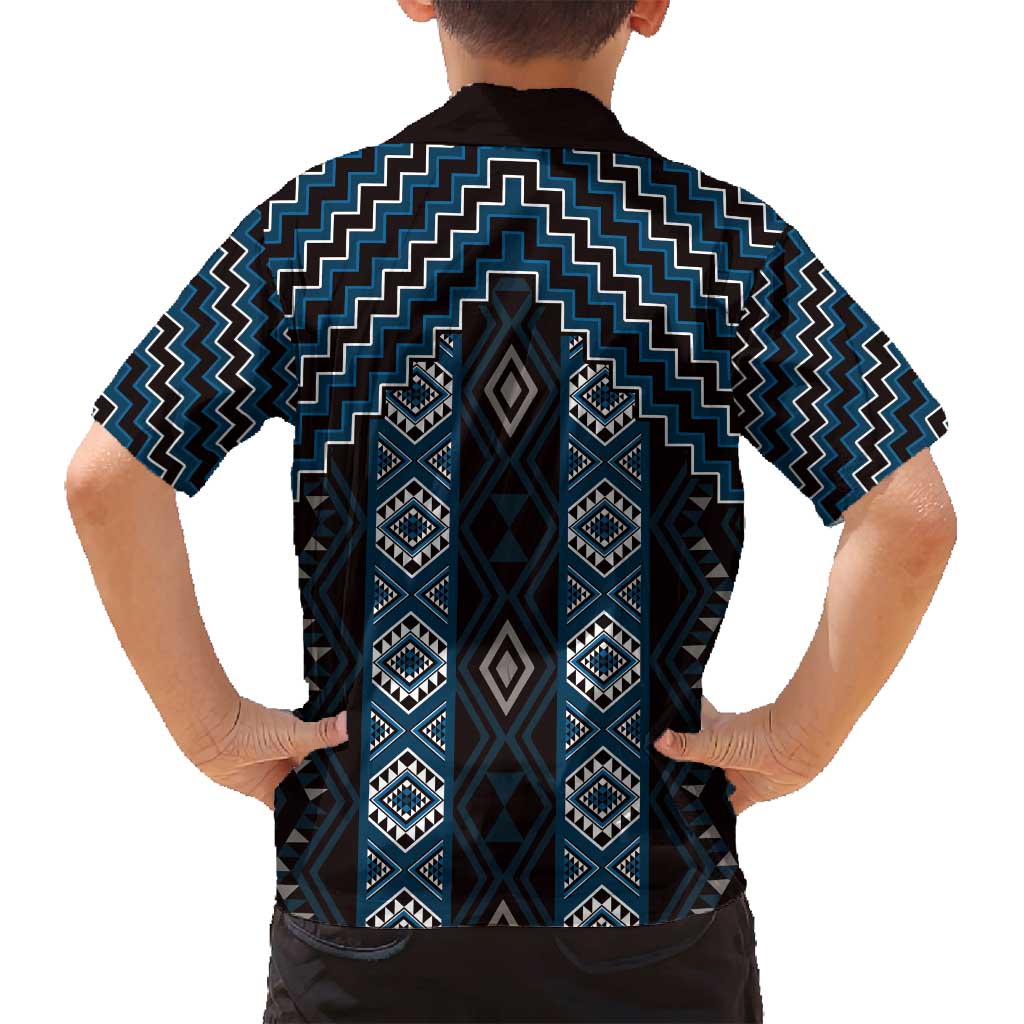 New Zealand Aotearoa Family Matching Tank Maxi Dress and Hawaiian Shirt Blue Poutama With Taniko Pattern LT05