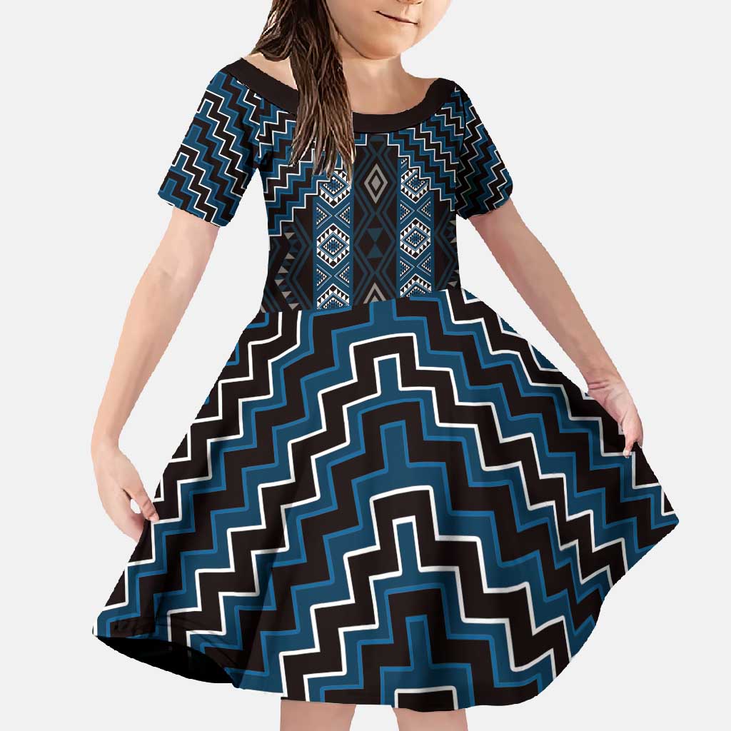 New Zealand Aotearoa Family Matching Tank Maxi Dress and Hawaiian Shirt Blue Poutama With Taniko Pattern LT05
