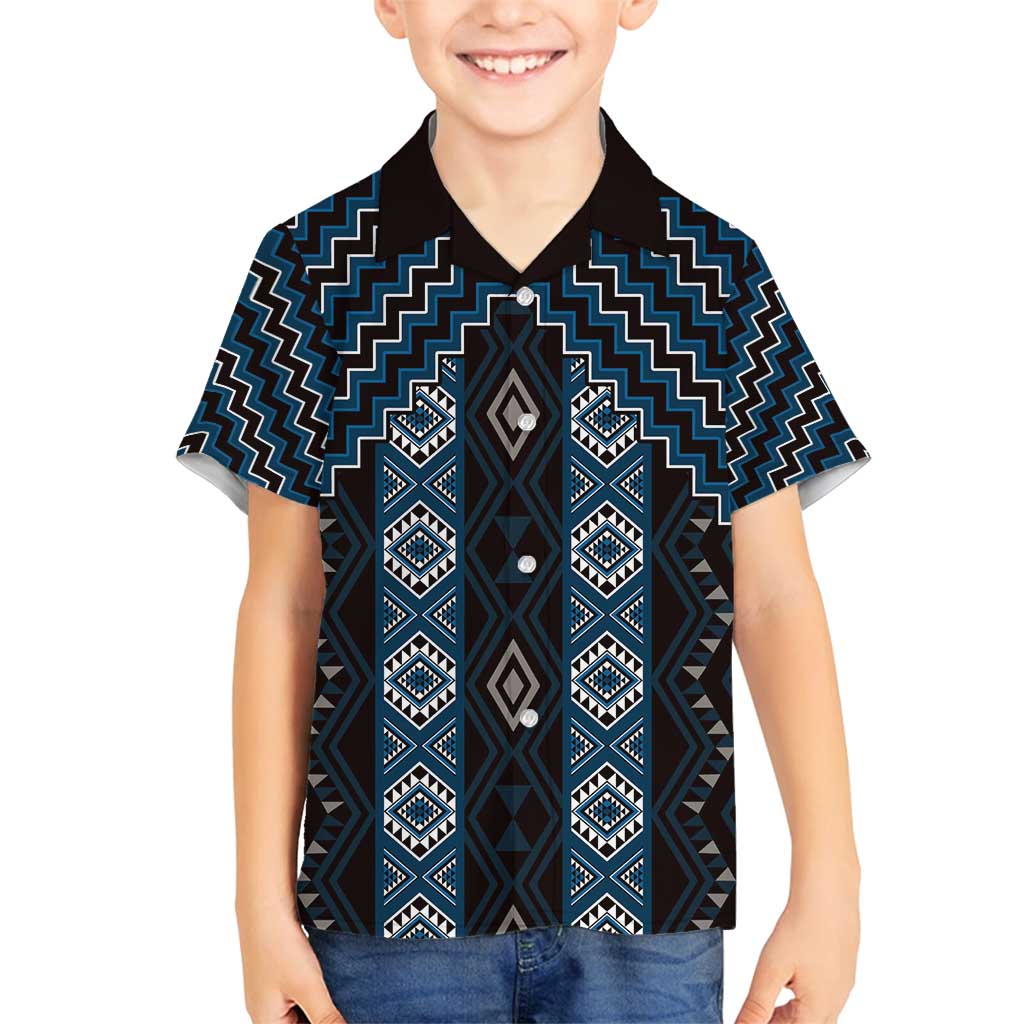 New Zealand Aotearoa Family Matching Tank Maxi Dress and Hawaiian Shirt Blue Poutama With Taniko Pattern LT05