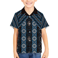 New Zealand Aotearoa Family Matching Tank Maxi Dress and Hawaiian Shirt Blue Poutama With Taniko Pattern LT05