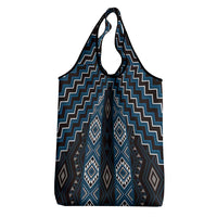 New Zealand Aotearoa Grocery Bag Blue Poutama With Taniko Pattern