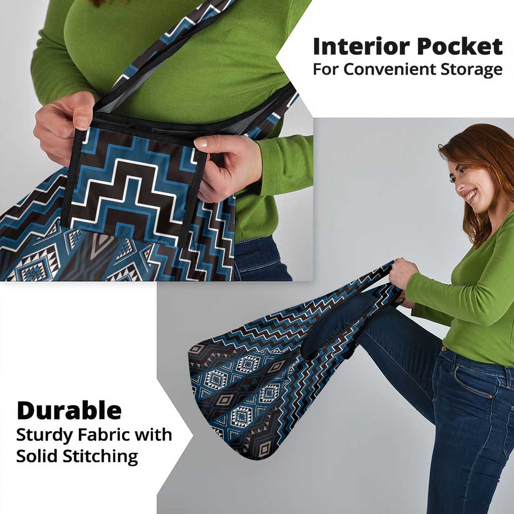 New Zealand Aotearoa Grocery Bag Blue Poutama With Taniko Pattern