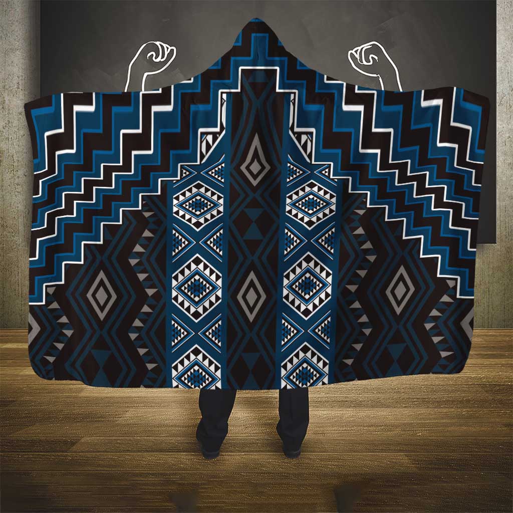 New Zealand Aotearoa Hooded Blanket Blue Poutama With Taniko Pattern LT05
