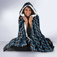 New Zealand Aotearoa Hooded Blanket Blue Poutama With Taniko Pattern LT05