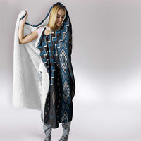 New Zealand Aotearoa Hooded Blanket Blue Poutama With Taniko Pattern LT05