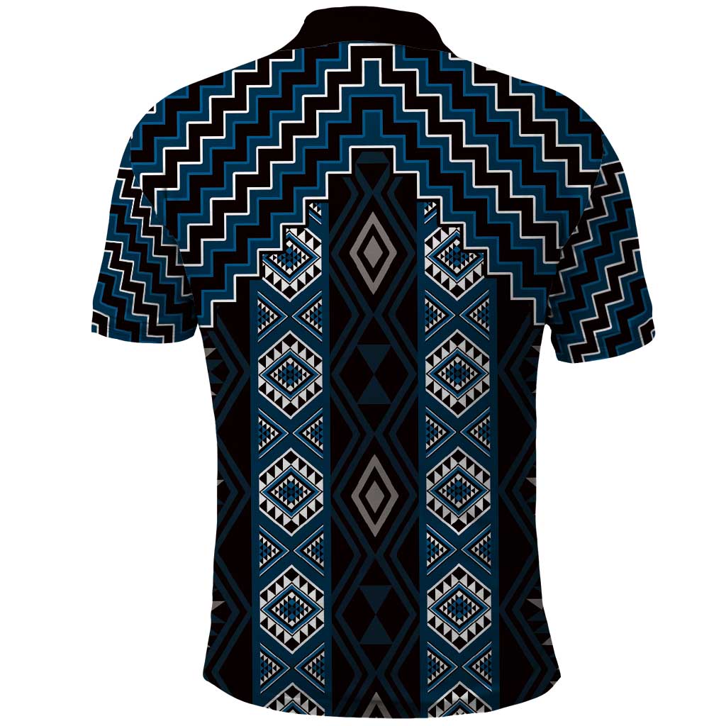 New Zealand Aotearoa Polo Shirt Blue Poutama With Taniko Pattern LT05