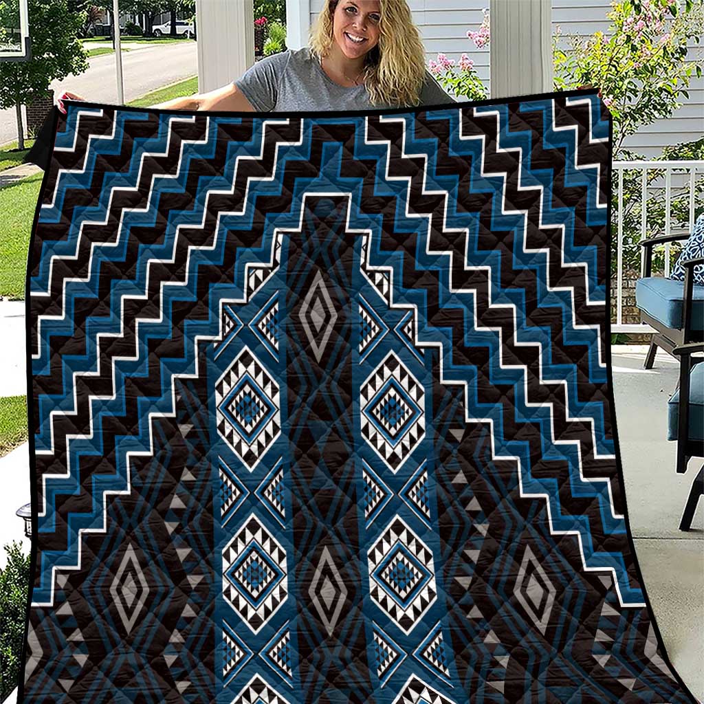 New Zealand Aotearoa Quilt Blue Poutama With Taniko Pattern LT05 Blue - Polynesian Pride