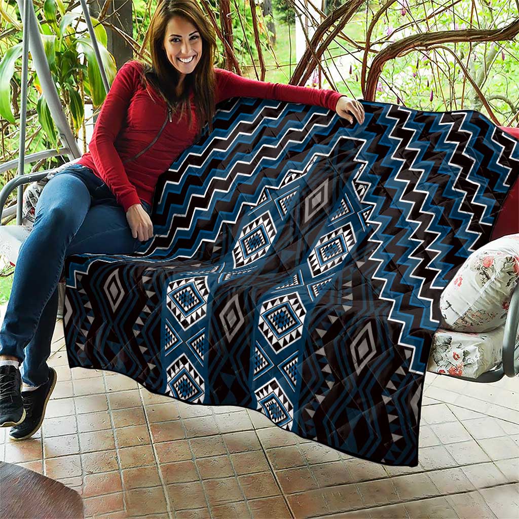 New Zealand Aotearoa Quilt Blue Poutama With Taniko Pattern LT05