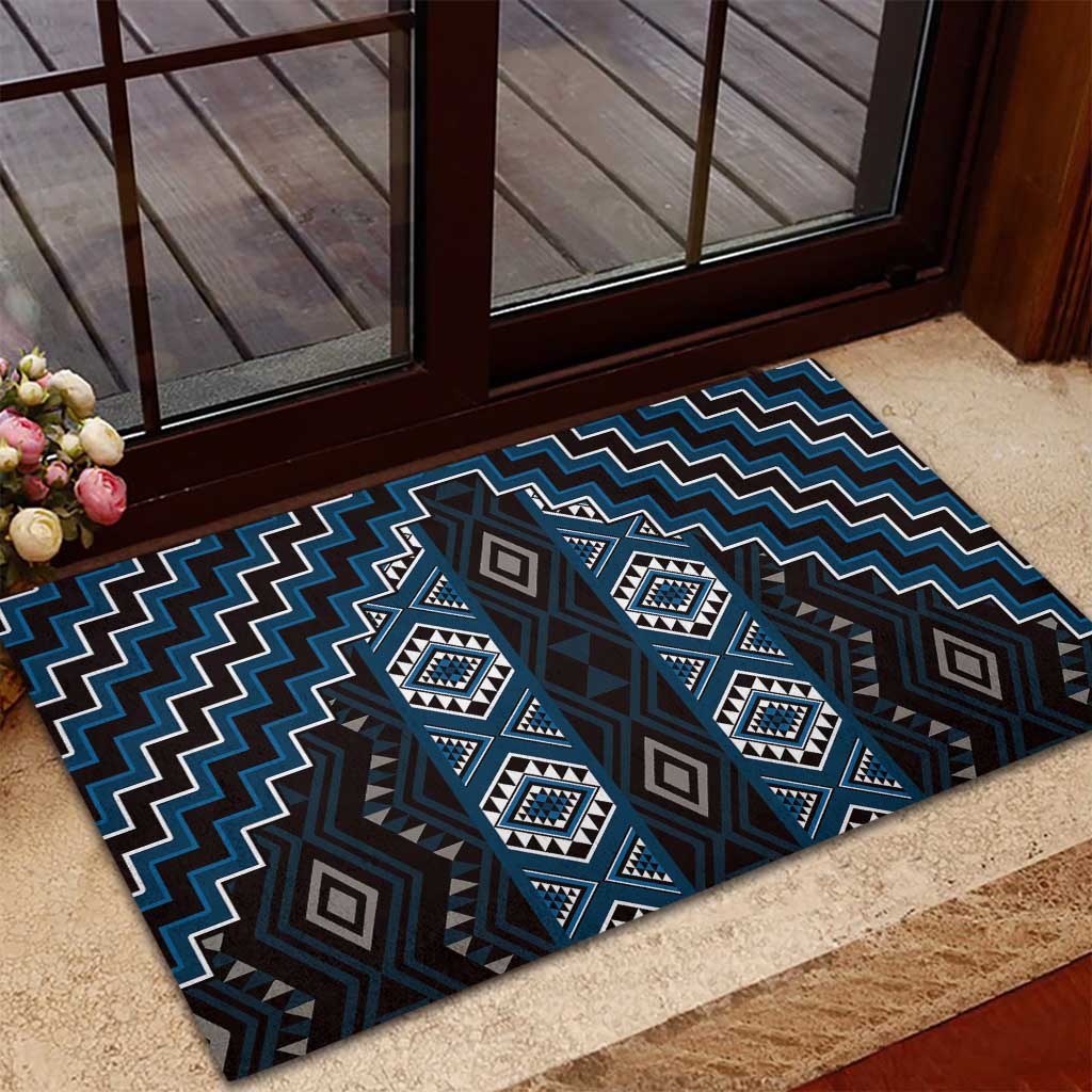 New Zealand Aotearoa Rubber Doormat Blue Poutama With Taniko Pattern LT05