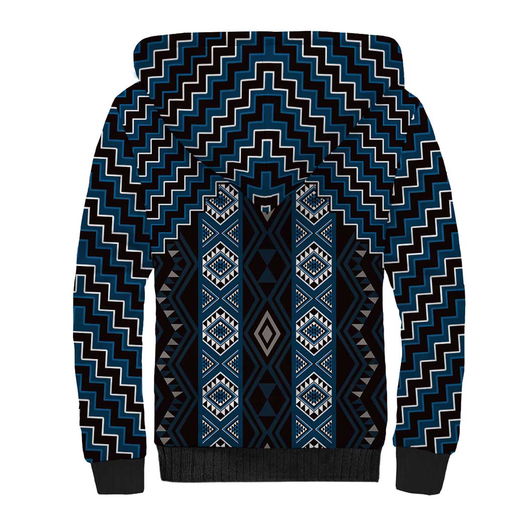 New Zealand Aotearoa Sherpa Hoodie Blue Poutama With Taniko Pattern LT05