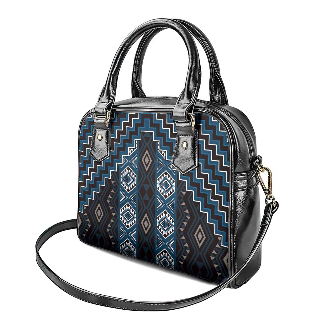 New Zealand Aotearoa Shoulder Handbag Blue Poutama With Taniko Pattern LT05
