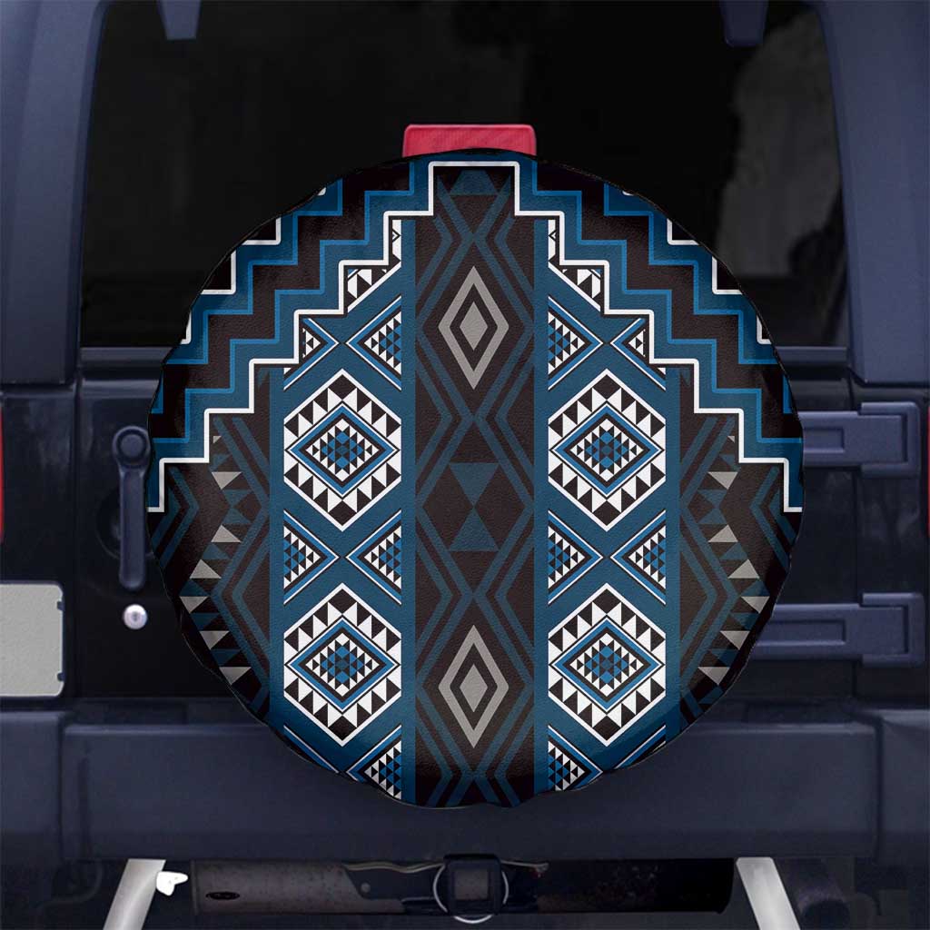 New Zealand Aotearoa Spare Tire Cover Blue Poutama With Taniko Pattern LT05