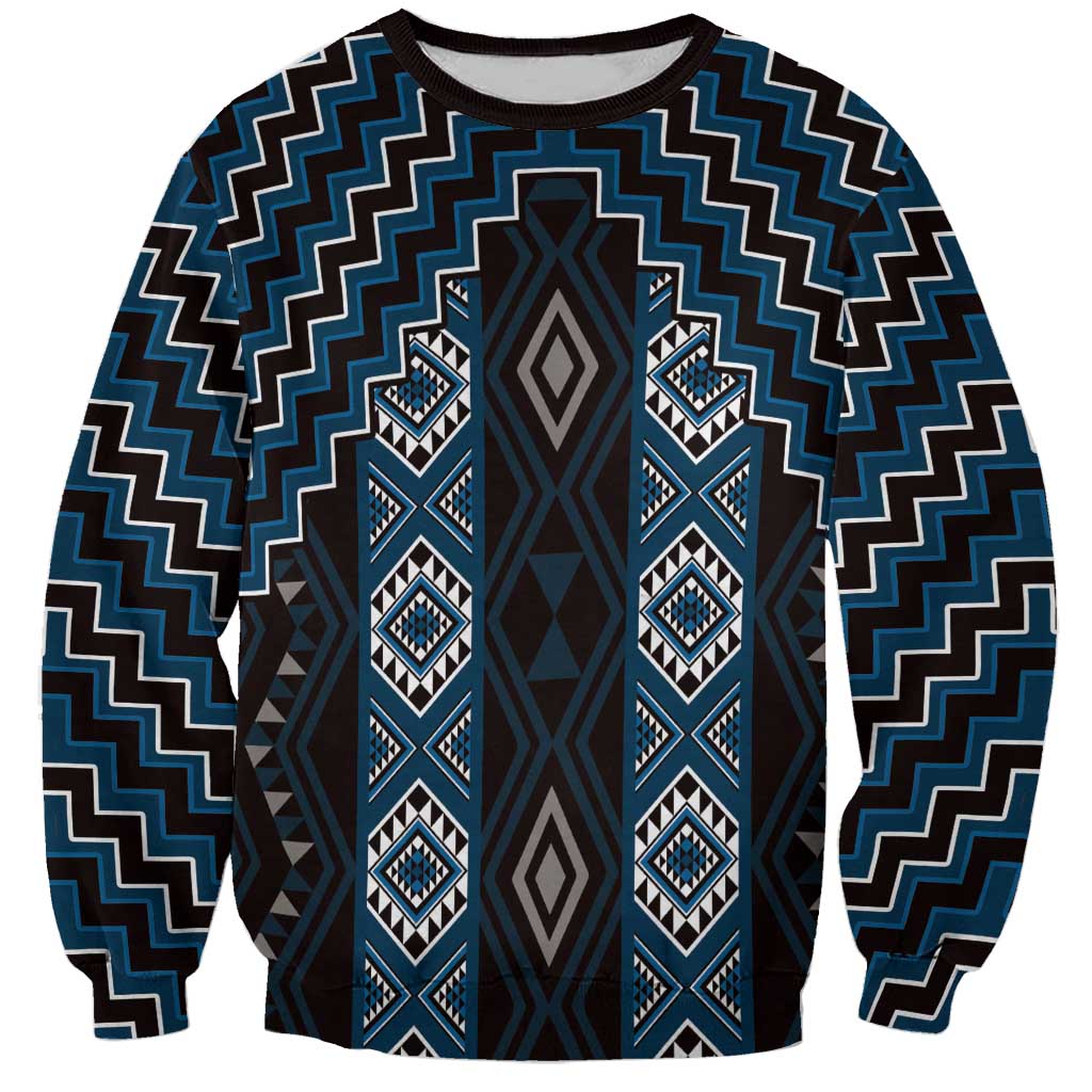 New Zealand Aotearoa Sweatshirt Blue Poutama With Taniko Pattern LT05