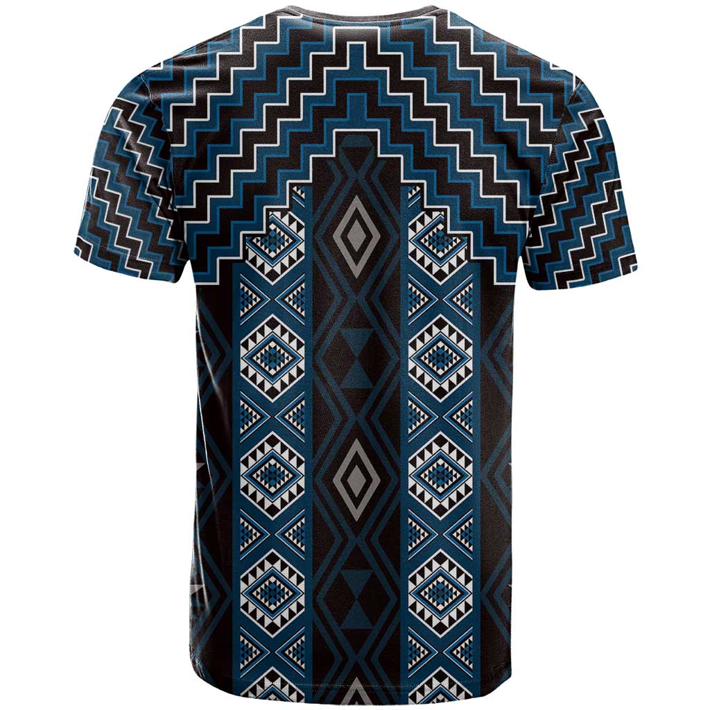 New Zealand Aotearoa T Shirt Blue Poutama With Taniko Pattern LT05