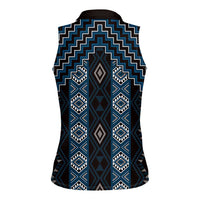 New Zealand Aotearoa Women Sleeveless Polo Shirt Blue Poutama With Taniko Pattern LT05