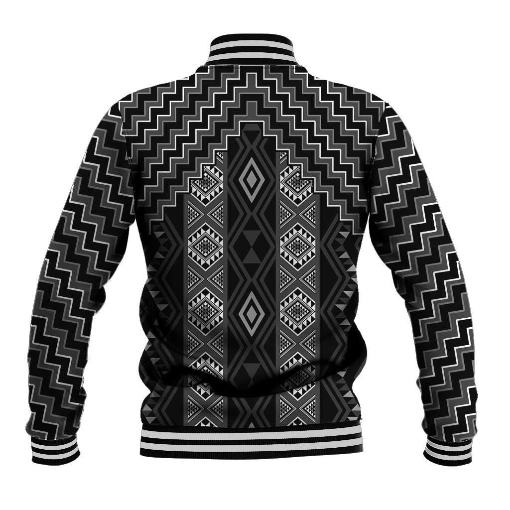 New Zealand Aotearoa Baseball Jacket Black Poutama With Taniko Pattern LT05
