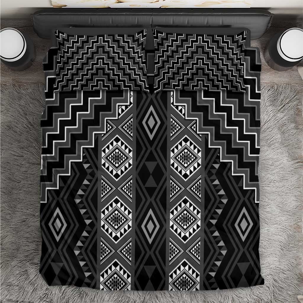 New Zealand Aotearoa Bedding Set Black Poutama With Taniko Pattern LT05