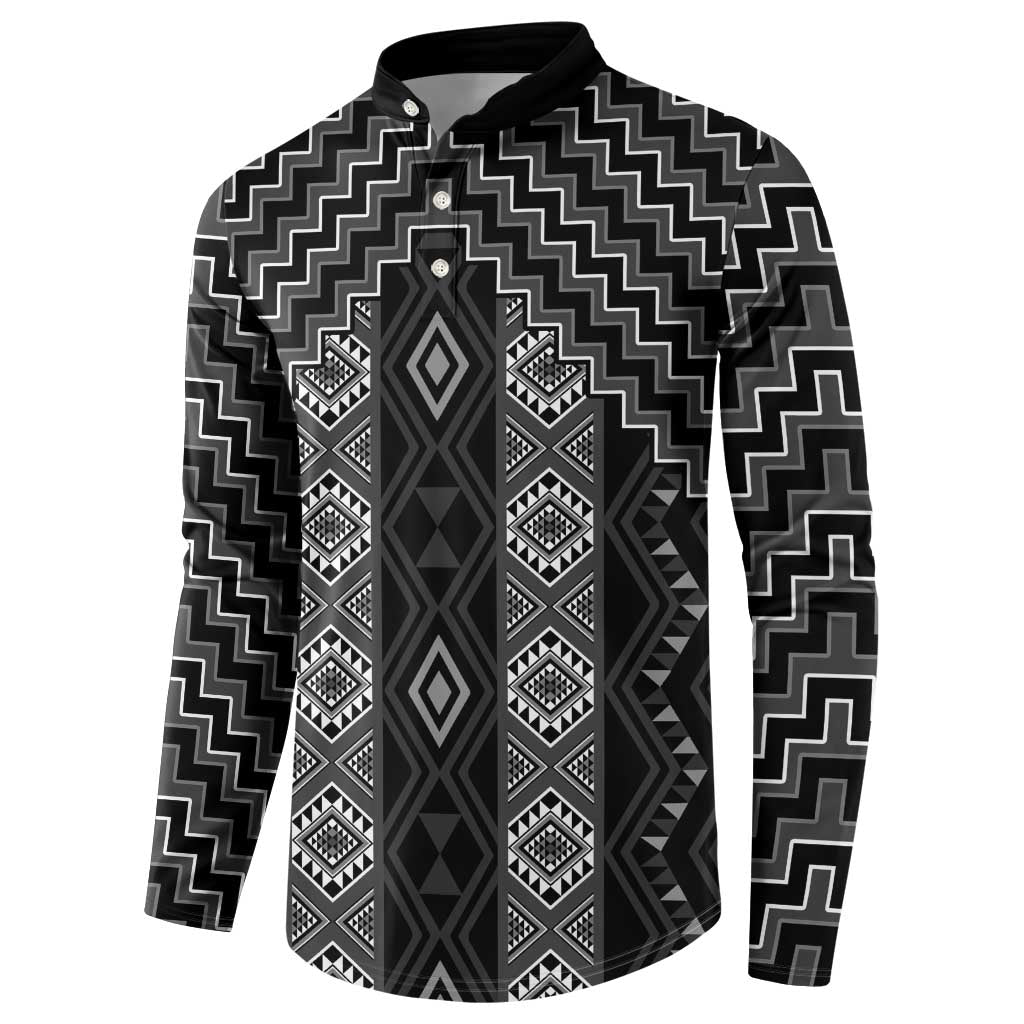 New Zealand Aotearoa Button Sweatshirt Black Poutama With Taniko Pattern LT05 - Polynesian Pride