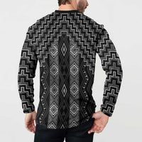 New Zealand Aotearoa Button Sweatshirt Black Poutama With Taniko Pattern LT05 - Polynesian Pride