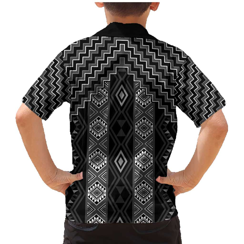 New Zealand Aotearoa Family Matching Mermaid Dress and Hawaiian Shirt Black Poutama With Taniko Pattern LT05