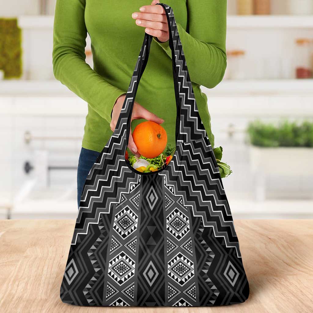 New Zealand Aotearoa Grocery Bag Black Poutama With Taniko Pattern