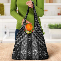 New Zealand Aotearoa Grocery Bag Black Poutama With Taniko Pattern
