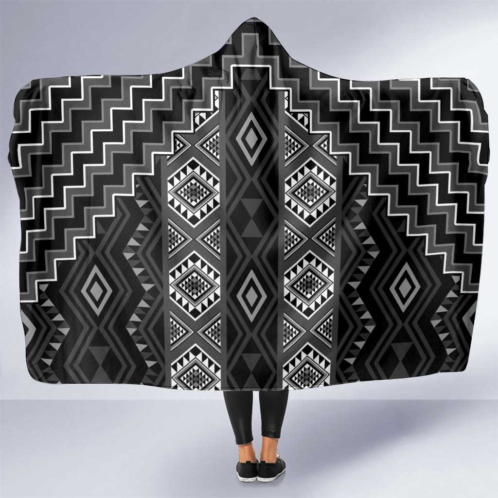 New Zealand Aotearoa Hooded Blanket Black Poutama With Taniko Pattern LT05