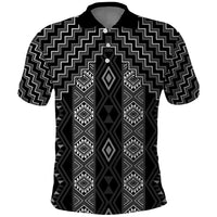 New Zealand Aotearoa Polo Shirt Black Poutama With Taniko Pattern LT05