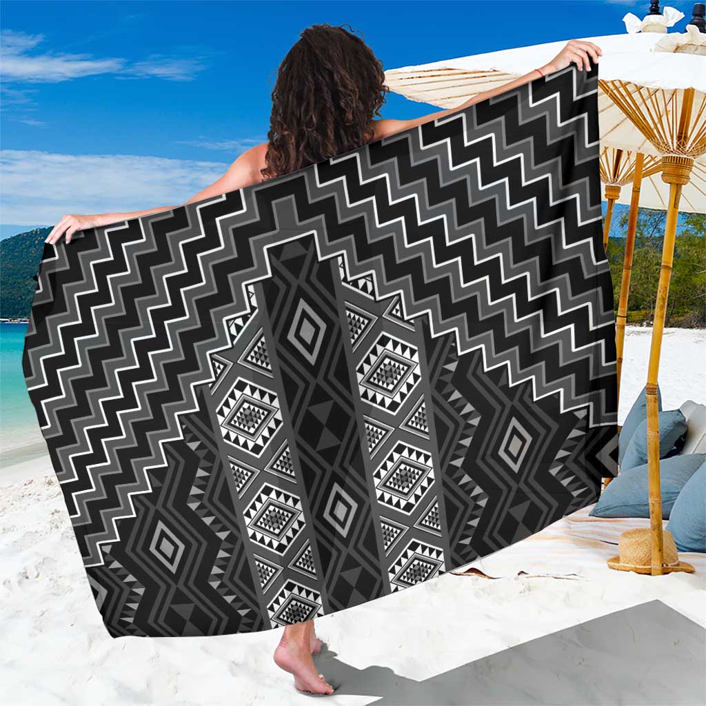 New Zealand Aotearoa Sarong Black Poutama With Taniko Pattern LT05 One Size 44 x 66 inches Black - Polynesian Pride