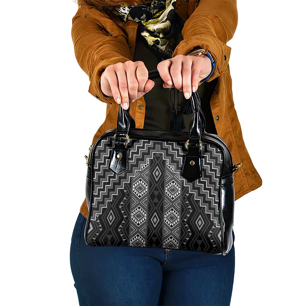 New Zealand Aotearoa Shoulder Handbag Black Poutama With Taniko Pattern LT05 One Size Black - Polynesian Pride