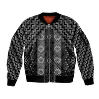 New Zealand Aotearoa Sleeve Zip Bomber Jacket Black Poutama With Taniko Pattern LT05