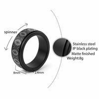 New Zealand Aotearoa Spinner Ring Black Poutama With Taniko Pattern - Polynesian Pride