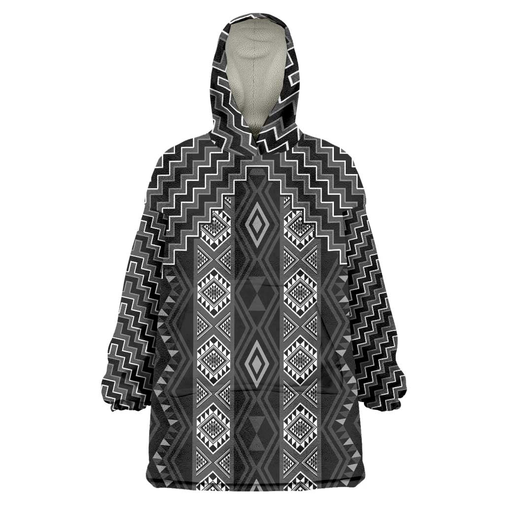 New Zealand Aotearoa Wearable Blanket Hoodie Black Poutama With Taniko Pattern LT05 One Size Black - Polynesian Pride
