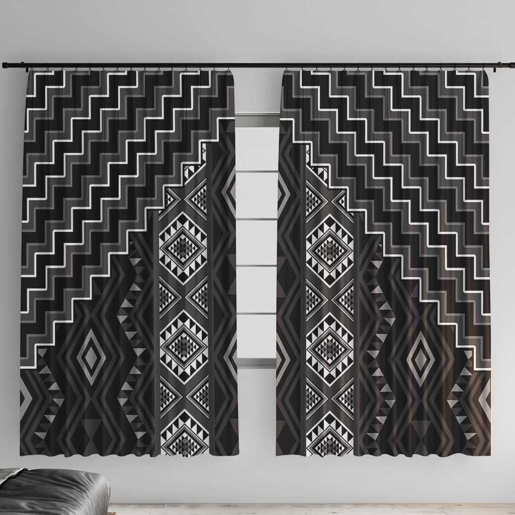 New Zealand Aotearoa Window Curtain Black Poutama With Taniko Pattern LT05