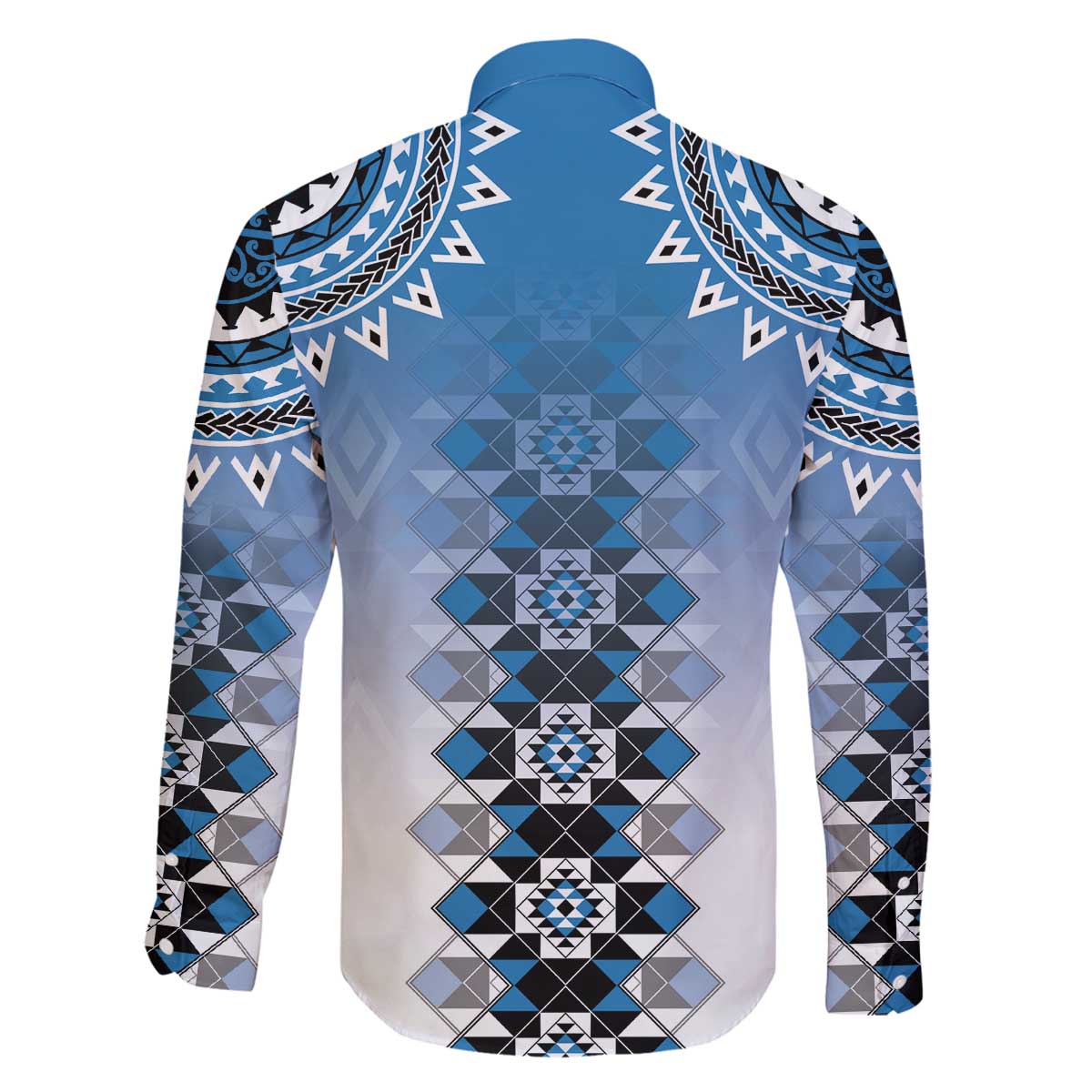 New Zealand Family Matching Off The Shoulder Long Sleeve Dress and Hawaiian Shirt Poutama Mix Blue Taniko Inspired Art LT05