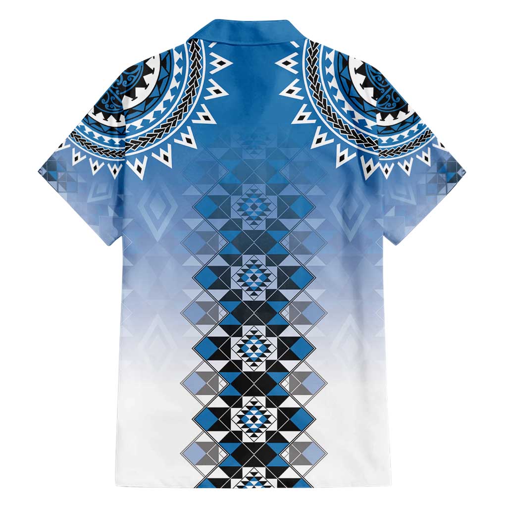New Zealand Family Matching Off Shoulder Short Dress and Hawaiian Shirt Poutama Mix Blue Taniko Inspired Art LT05