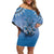 New Zealand Family Matching Off Shoulder Short Dress and Hawaiian Shirt Poutama Mix Blue Taniko Inspired Art LT05