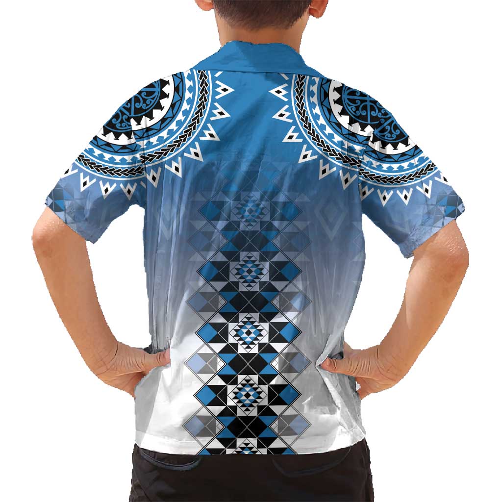 New Zealand Family Matching Tank Maxi Dress and Hawaiian Shirt Poutama Mix Blue Taniko Inspired Art LT05