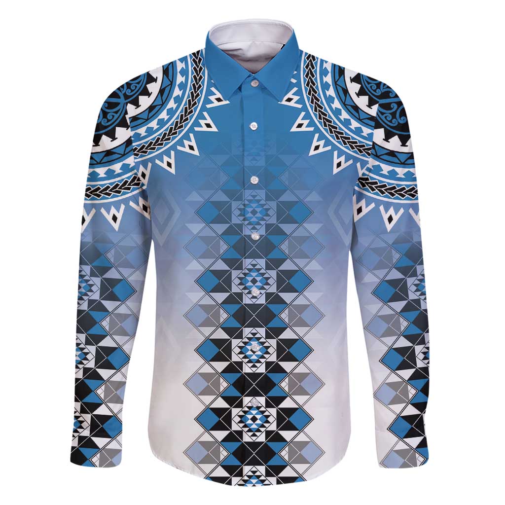 New Zealand Family Matching Tank Maxi Dress and Hawaiian Shirt Poutama Mix Blue Taniko Inspired Art LT05