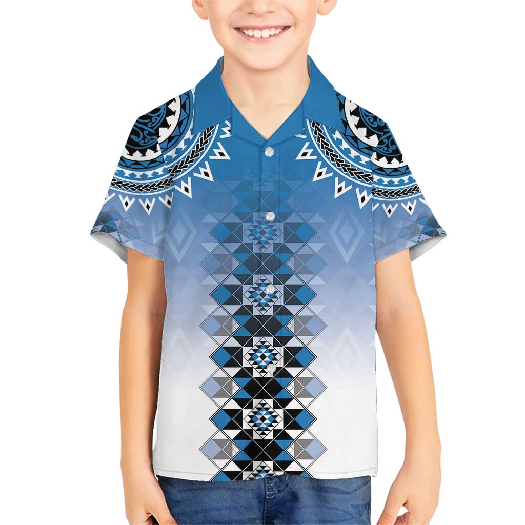 New Zealand Family Matching Tank Maxi Dress and Hawaiian Shirt Poutama Mix Blue Taniko Inspired Art LT05