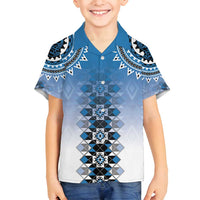 New Zealand Family Matching Tank Maxi Dress and Hawaiian Shirt Poutama Mix Blue Taniko Inspired Art LT05