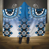 New Zealand Hooded Blanket Poutama Mix Blue Taniko Inspired Art LT05