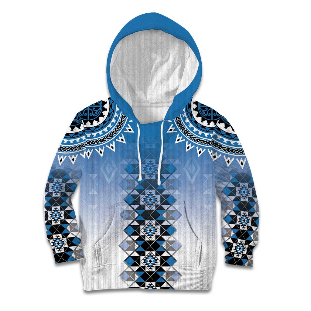 New Zealand Kid Hoodie Poutama Mix Blue Taniko Inspired Art LT05