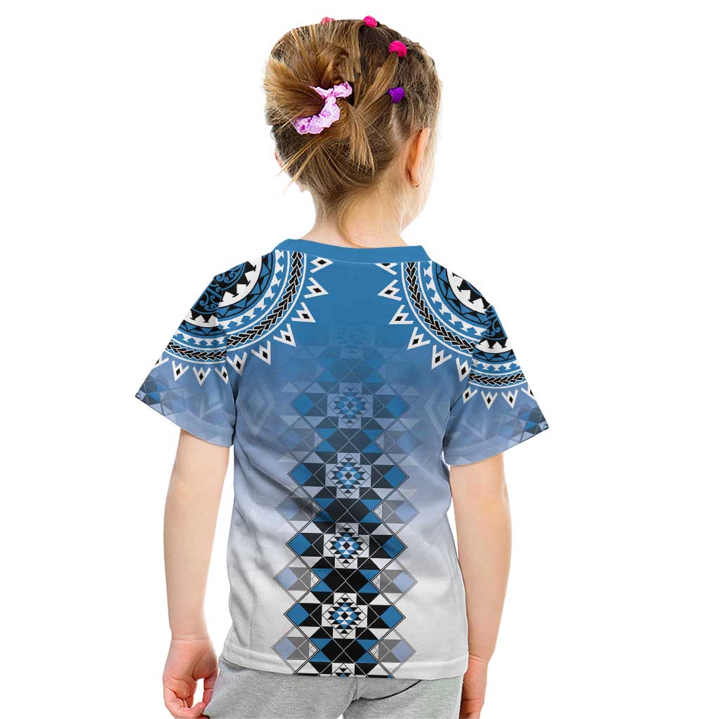 New Zealand Kid T Shirt Poutama Mix Blue Taniko Inspired Art LT05