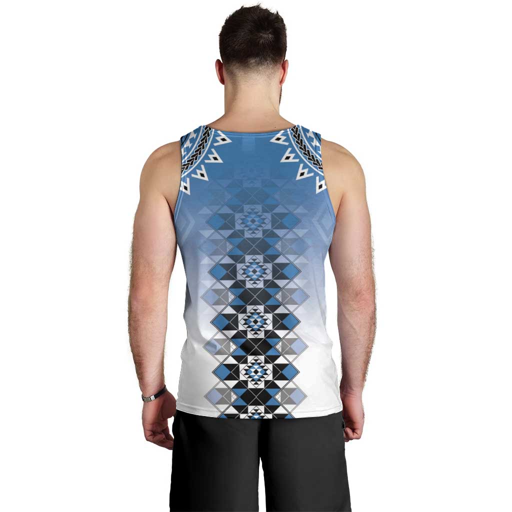 New Zealand Men Tank Top Poutama Mix Blue Taniko Inspired Art LT05