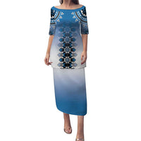 New Zealand Puletasi Poutama Mix Blue Taniko Inspired Art LT05