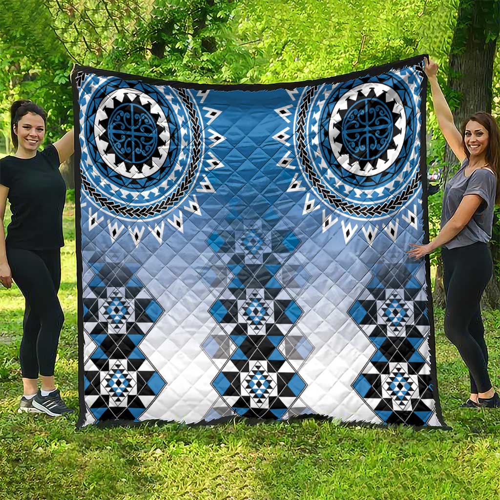 New Zealand Quilt Poutama Mix Blue Taniko Inspired Art LT05